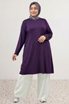 38501 Büyük Beden Basic Penye Tunik - Mürdüm