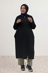 33008 Büyük Beden Fermuarlı Penye Kap - Siyah
