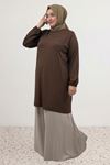 38014 Büyük Beden Basic Penye Tunik - Kahve
